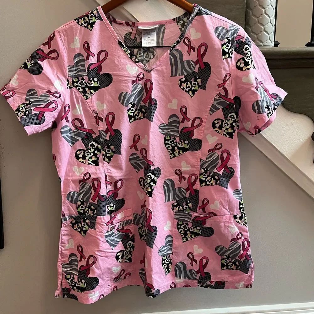 ScrubStar Pink Breast Cancer Awareness Scrub Top sz M